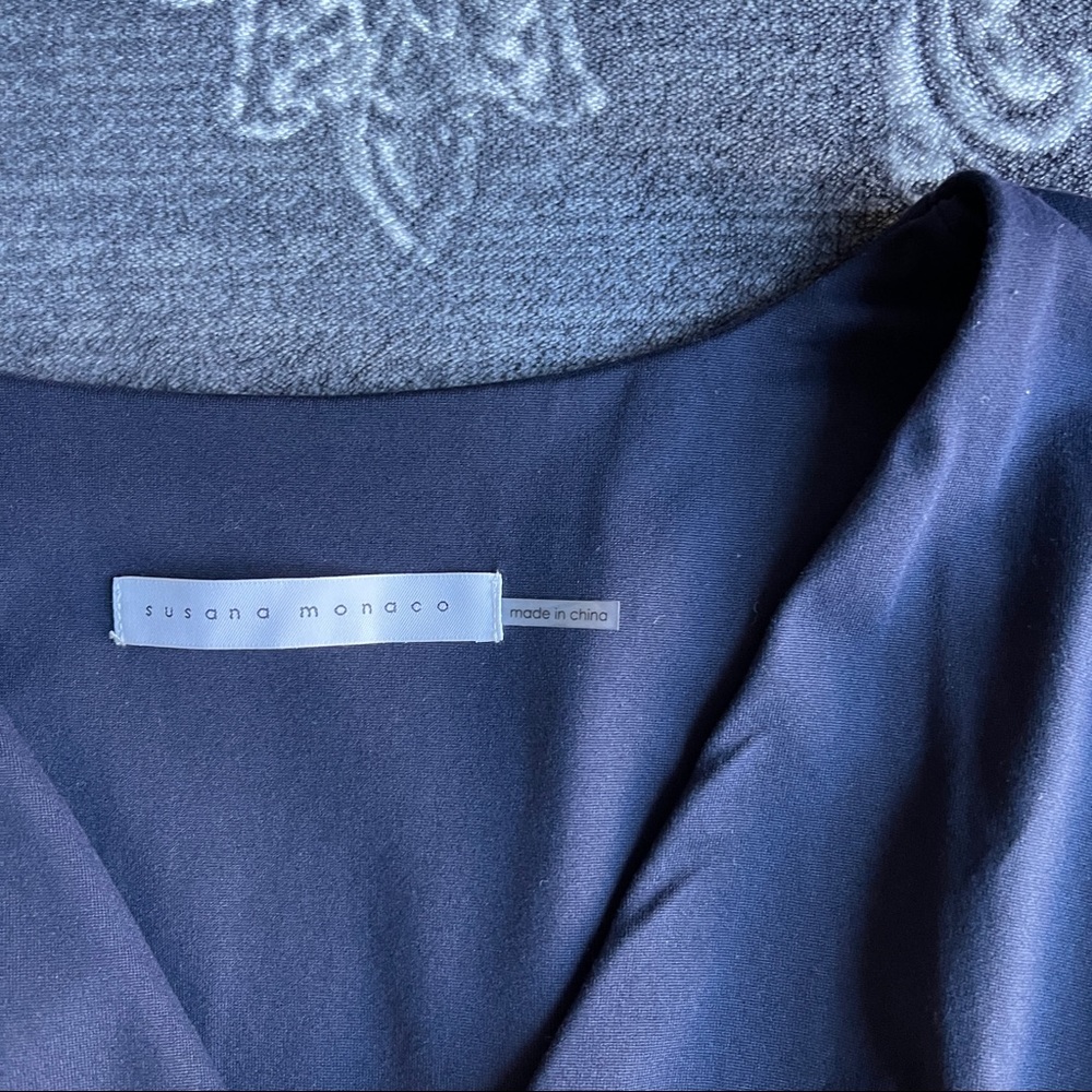 Susana Monaco Tie Panel Gathered Sleeve Dress in Navy Size Small - Picture 3 of 8